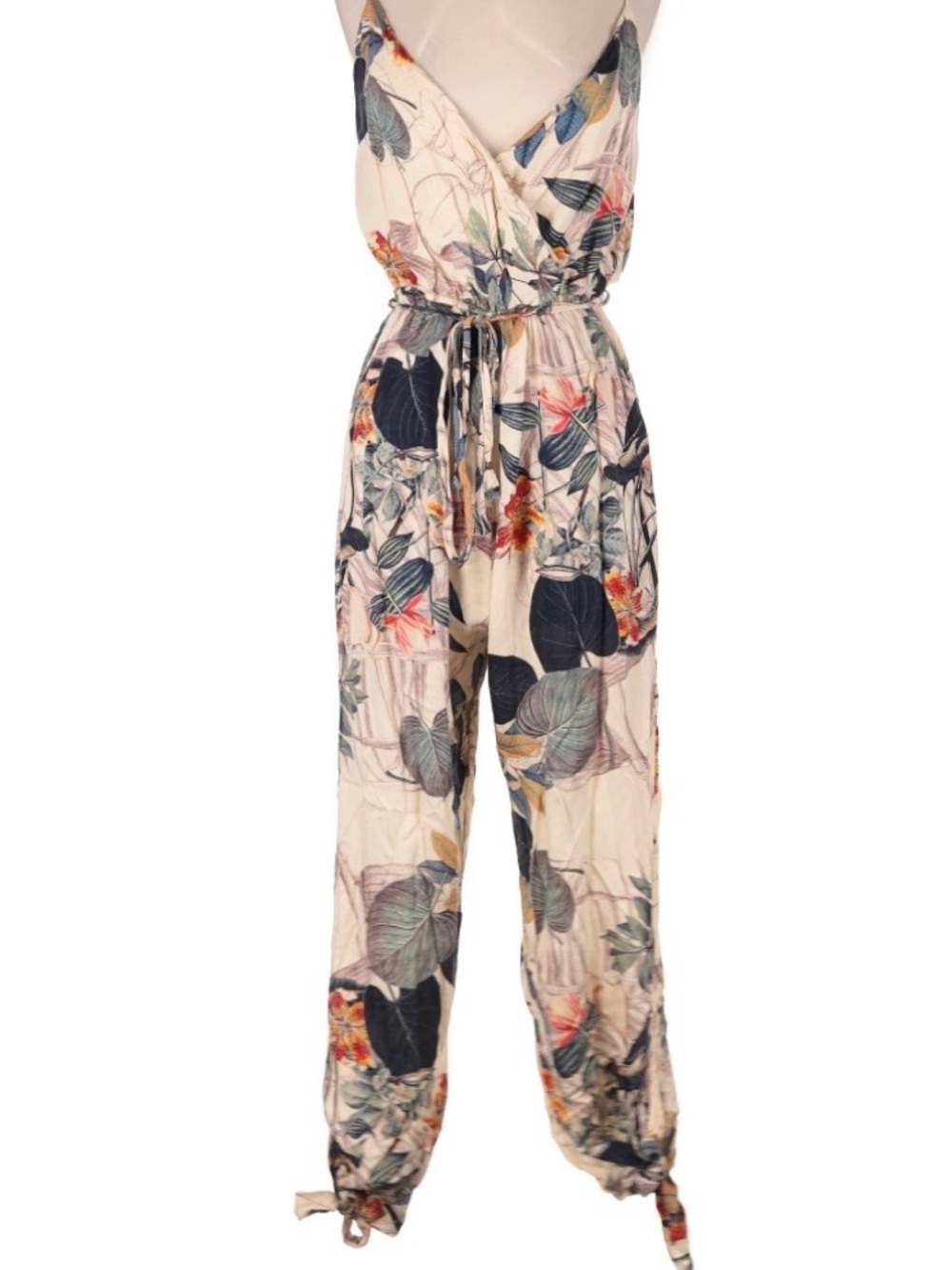 Dress Forum Beige Floral Spaghetti-Strap Jumpsuit